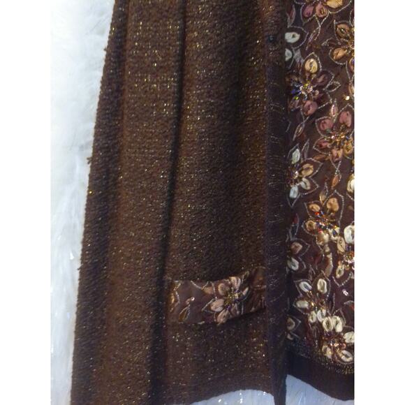 Vintage Christian A Wool Lurex Chocolate Gold Jacket Tank And Skirt Set Size 6 - Picture 4 of 11